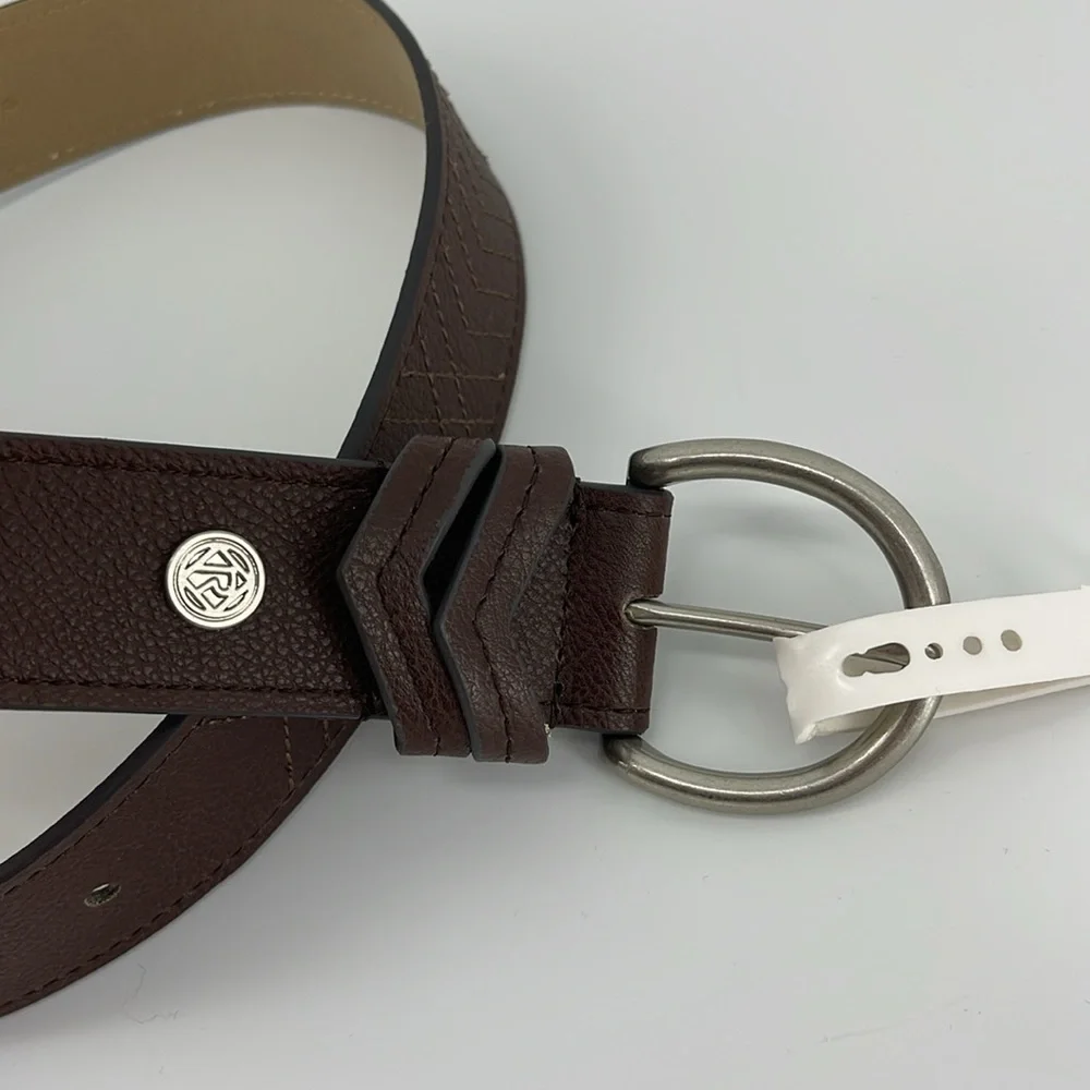 NWT Relic Stitch Detail Jean Brown Leather Belt, Women's Medium